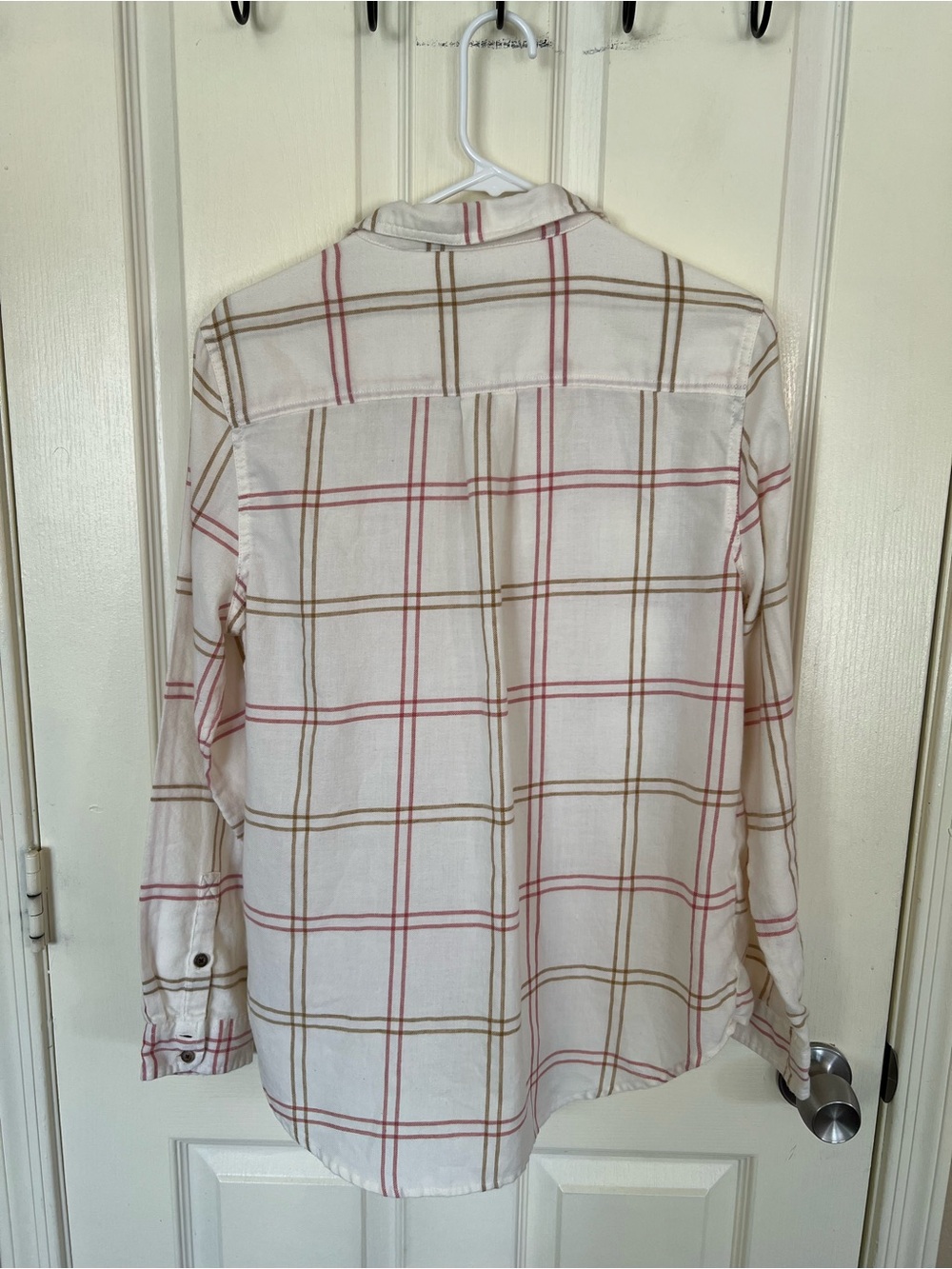 Toad&Co Re-Form Flannel Plaid Shirt Cream Pink Tan Size Large - Picture 9 of 10